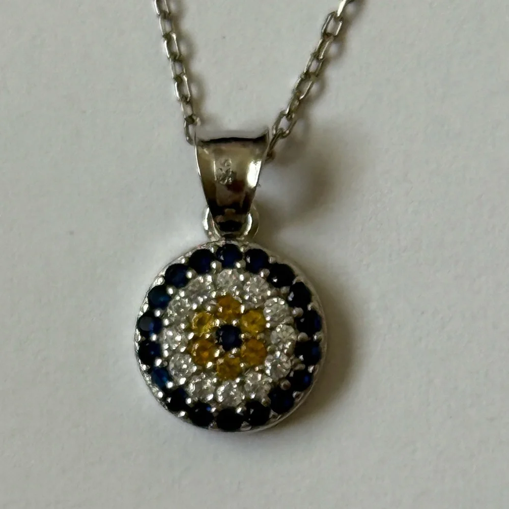 🧿925 Silver evil eye necklace cz stones